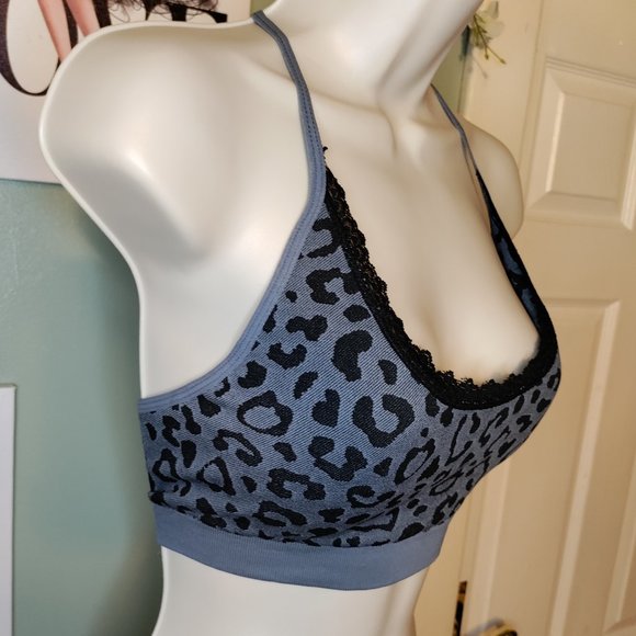 BZB Lace Leopard Print Seamless Wirefree Bralette Camisole Removable Padding - Picture 3 of 7